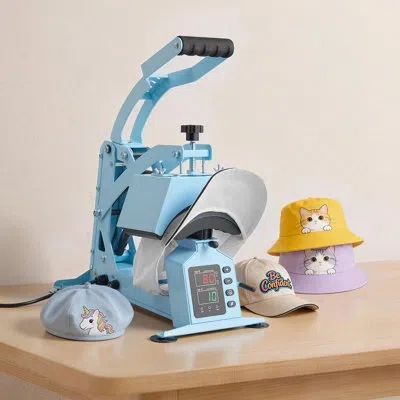 Vevor Hat Heat Press Machine, With 4 Interchangeable Platens And Caps Stretcher, Precise Temperature & Tim In Blue