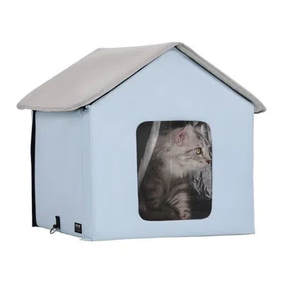 Vevor Heated Cat House Foldable Kitty Shelter With Heated Pad Small In Blue