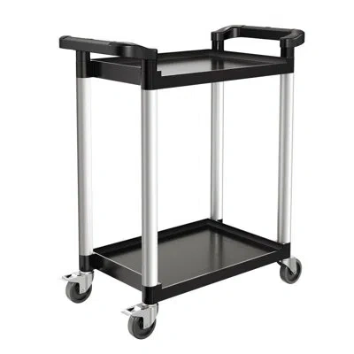 Vevor Heavy Duty Utility Cart 300 Lbs Capacity 2-tier Service Cart With Wheels In Black
