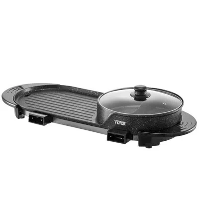 Vevor Hot Pot With Grill 2200w 2-in-1 Electric Smokeless Grill Hot Pot For 1-6 People In Black