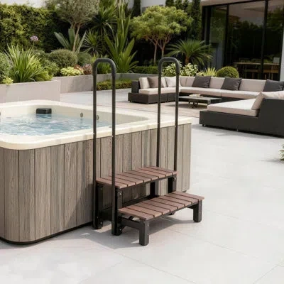 Vevor Hot Tub Steps With Handrail 2-step Spa Outdoor Stairs 550lbs Capacity, 32.3in Wide Step, Steel & Pla In Brown