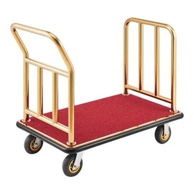 Vevor Hotel Luggage Cart, 750 Lbs Heavy Duty Bellman Cart With Stainless Steel Frame, 6 In Rubber Wheels,  In Gold
