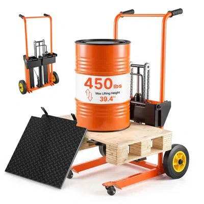 Vevor Hydraulic Material Lift Winch Stacker, 450 Lbs Load Capacity, Pallet Truck Dolly With Fork Lift Tabl In Multi
