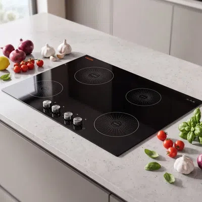 Vevor Induction Cooktop 30inch 4 Burners Built-in Electric Stove 220v 7200w, Low-power Continuous Heating, In Black