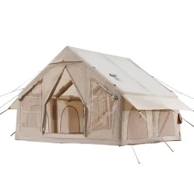 Vevor Inflatable Tent For Camping 4-6 Person Glamping Tent With Pump Easy Set Up In Beige