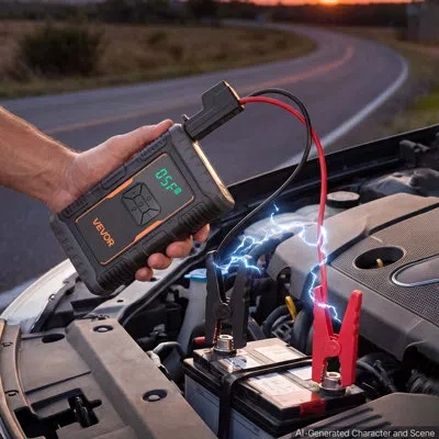 Vevor Jump Starter With Air Compressor 1600a Peak Car Battery Jump Box, Portable For 6.0l Gas / 3.0l Diese In Black