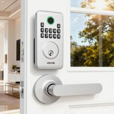 Vevor Keyless Entry Door Lock With Handle Set, Electronic Keypad Deadbolt With Lever Handles, Pioneering E In Natural