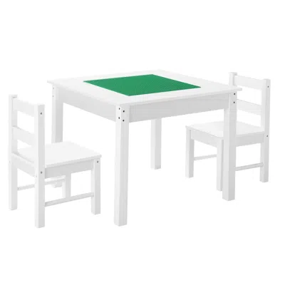 Vevor Kids Activity Table And 2 Chairs Set, Building Blocks Double-sided Tabletop, Toddler Table And Chair In White