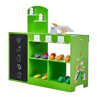 Vevor Kids Grocery Store Playset Wooden Play Market Stand With Cash Register In Green
