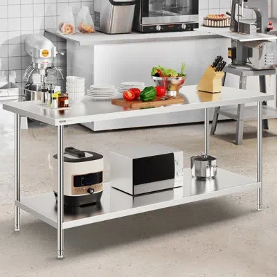 Vevor Kitchen Cart With Stainless Steel Top In Silver