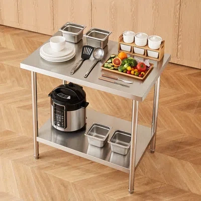 Vevor Kitchen Cart With Stainless Steel Top In Silver
