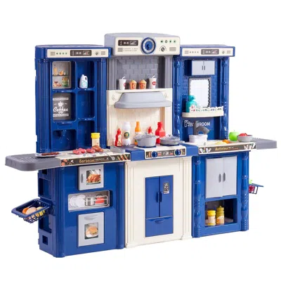Vevor Kitchen Playset Kids Pretend Cooking Play Toy 74 Piece Accessories Blue