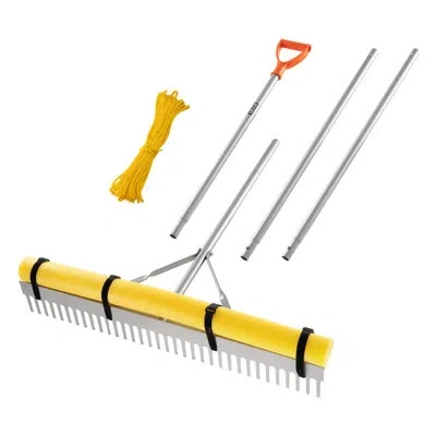Vevor Landscape Rake, 36 Inch Wide Head 133 Inch Handle, Large Heavy Duty Aluminum Landscaping Leaf Rake T In Silver
