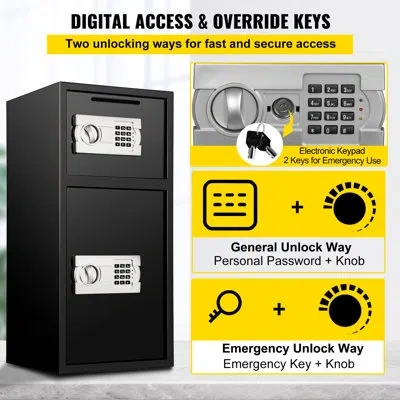 Vevor Large Double Door Security Safe Box 2.6 Cubic Feet Steel Safe Box Strong Box, Featuring Digital Lock In Black