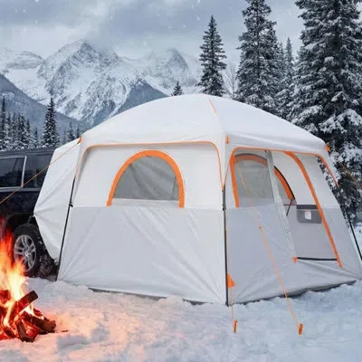 Vevor Large Suv Tent For 6 Person, 10 X 9 Ft 3-season Suv Tailgate Tent With Ventilated Doors & Mesh Windo In White;orange