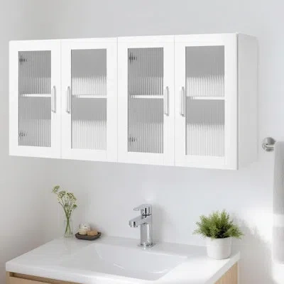 Vevor Laundry Room Wall Cabinet, 2-tier Wall Mounted Cabinet With Adjustable Shelf, Cupboard Storage With 