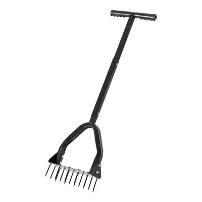 Vevor Lawn Aerator, 9.2 In Manual Core Aerator Tool With 15 Iron Spikes, Long Handle & Wide Plate, Heavy D In Black