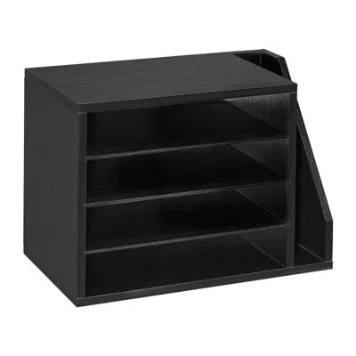 Vevor Literature Organizer, 4 Compartments Office Mailbox With Detachable Shelves, Wooden Mailbox Sorter W In Black