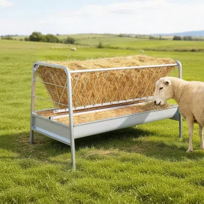 Vevor Livestock Hay Feeder, 2 In 1 Grain & Hay Feeder, 80-gallon Capacity, 57.9" Long Goat Pasture Feeding In Brown