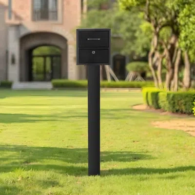 Vevor Mailbox Post In-ground Steel Mailbox Post Kit With Plate 43 In Black In Matte Black