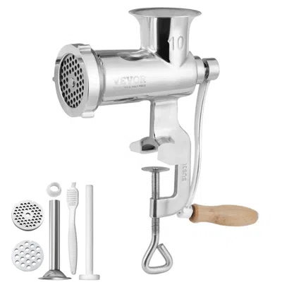 Vevor Manual Meat Grinder, All Parts Stainless Steel, Hand Operated Meat Grinding Machine With Tabletop Cl In Silver