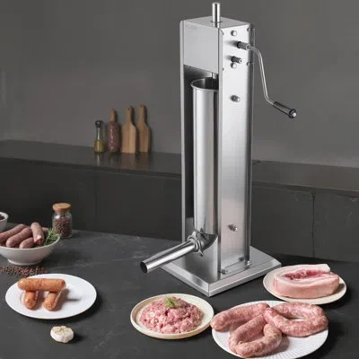 Vevor Manual Sausage Stuffer 7l/15lbs Vertical Sausage Machine Dual-speed, Food-grade 304 Stainless Steel  In Silver