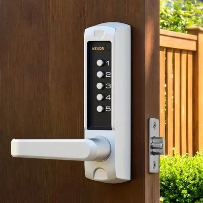 Vevor Mechanical Keyless Entry Door Lock, 2.0 Code Upgrade, 5 Digits Code, Single-sided Push Button Combin In Silver