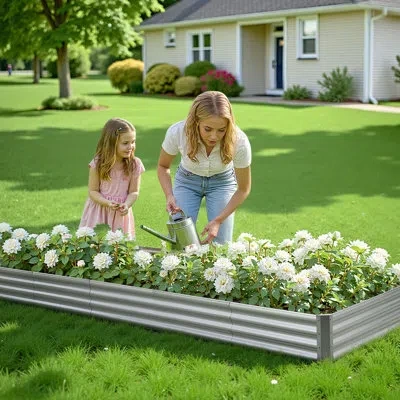 Vevor Metal Raised Garden Bed, 12 X 4 X 1 Ft Outdoor Galvalume Planter Garden Box, Open Bottom Design, Lar In Silver
