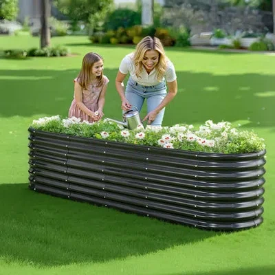 Vevor Metal Raised Garden Bed, 8 X 2 X 2 Ft Oval Outdoor Galvanized Planter Garden Box, Open Bottom Design In Dark Gray