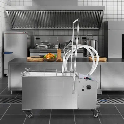 Vevor Mobile Fryer Filter, 55l Oil Tank Capacity, Oil Filtration System In Silver