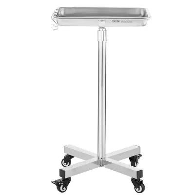 Vevor Mobile Mayo Stand Stainless Steel Mayo Tray 25.2"-39.8" With Removable Tray In Silver