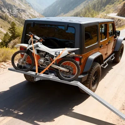 Vevor Motorcycle Carrier, 400 Lbs Capacity, Heavy Duty Aluminum Hitch Mount Rack With 73in Loading Ramp, S