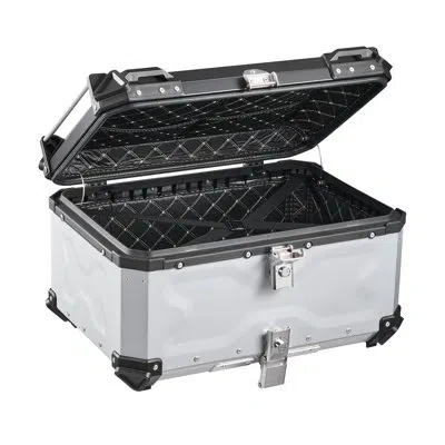 Vevor Motorcycle Top Case, 65l Universal Aluminum Hard Motorcycle Tail Case, Waterproof Detachable Motorbi In Silver