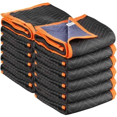 Vevor Moving Blankets, 72 X 40 In (32 Lbs/dz) Large Packing Blankets With Cotton Filling, Heavy Duty Nonwo In Black Side;dark Blue Side;orange Edges