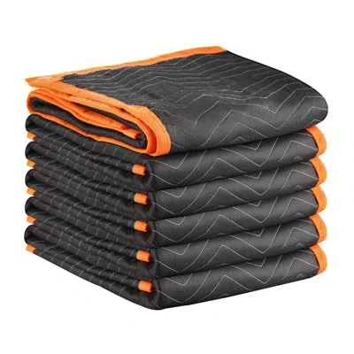 Vevor Moving Blankets, 80 X 72 In (35 Lbs/dz) Large Packing Blankets With Cotton Filling, Heavy Duty Nonwo In Orange Edges;dark Blue Side;black Side
