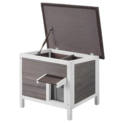 Vevor Outdoor Cat House Wooden Feral Cat Shelter With Roof & Pvc Door Flaps In Transparent