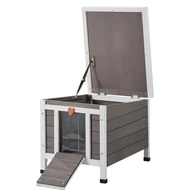 Vevor Outdoor Cat House Wooden Feral Cat Shelter With Roof & Pvc Door Flaps In Gray