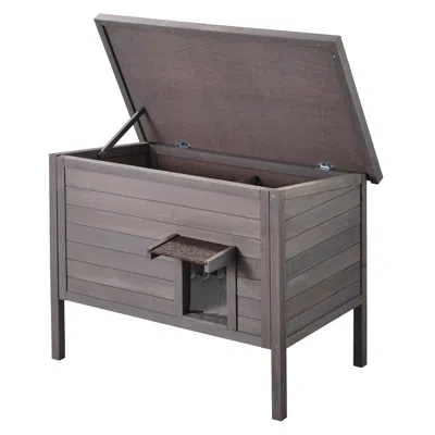 Vevor Outdoor Cat House Wooden Feral Cat Shelter With Roof & Pvc Door Flaps In Gray