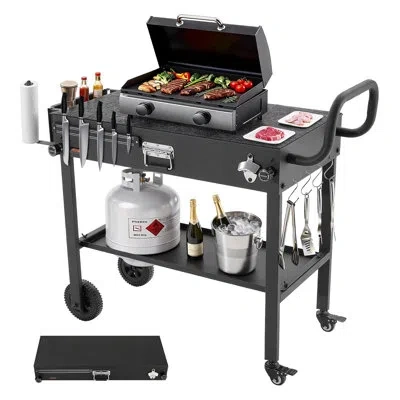 Vevor Outdoor Grill Cart, 31.0 X 17.0 Inch Tabletop Size Grilling Table, Foldable Outdoor Cooking Table Wi In Matte Black