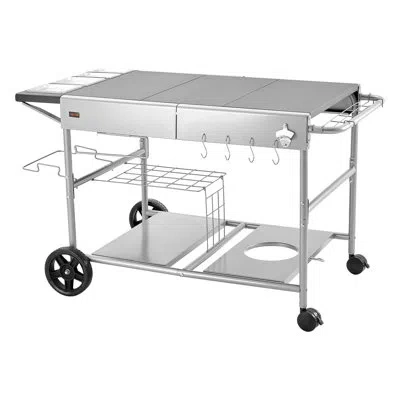 Vevor Outdoor Grill Cart, 36.4 X 23.4 X 1 Inch Tabletop Size Grilling Table, Movable Outdoor Cooking Table In Silver