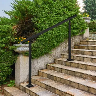 Vevor Outdoor Stair Railing Kit, 5 Ft Handrails For 0-5 Steps Aluminum Stair Hand Rail In Black