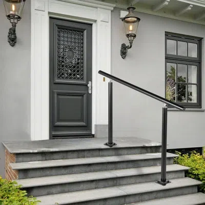 Vevor Outdoor Stair Railing Kit Aluminum Handrail For 3/4 Steps In Black