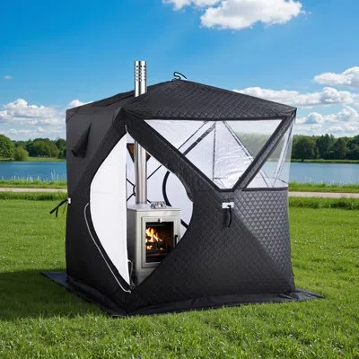 Vevor Outdoor Steam Dry Sauna Tent For 4 Person With Hook & Loop Fastener For Camping Black In Matte Black