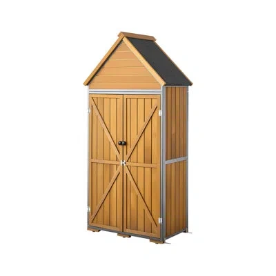 Vevor Outdoor Storage Shed, 44.09" X 66.93" Wood & Metal Garden Tool Shed With Lockable Doors & Sloped Roo In Brown