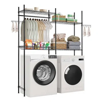 Vevor Over The Washer And Dryer Storage Shelf, 4 Tier Laundry Room Drying Rack With Hanger Rod And Hooks,  In Black
