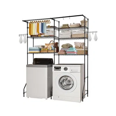 Vevor Over The Washer And Dryer Storage Shelf, 6 Tier Laundry Room Drying Rack With Hanger Rod And Hooks,  In Black