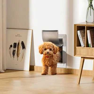 Vevor Pet Door For Wall With Lock And 3 Magnetic Flap System Metal Frame Small In White
