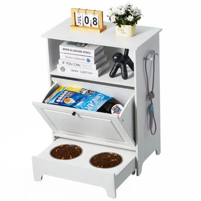 Vevor Pet Feeding Station W/ 2 Elevated Dog Bowls Dog Food & Toy Storage Cabinet In Gray