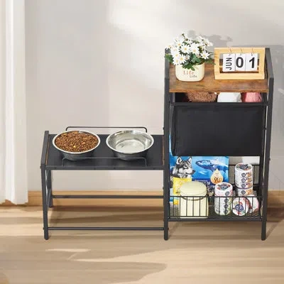 Vevor Pet Feeding Station With Storage Dog Food & Toy Organizer Raised Dog Bowls In Black