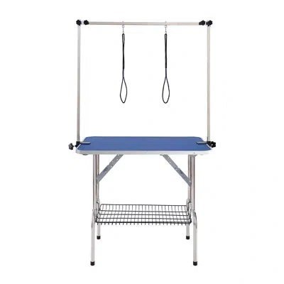 Vevor Pet Grooming Table Two Arms With Clamp, 36''x24'' Dog Grooming Station, Bearing 330lbs, Foldable Pet In Blue